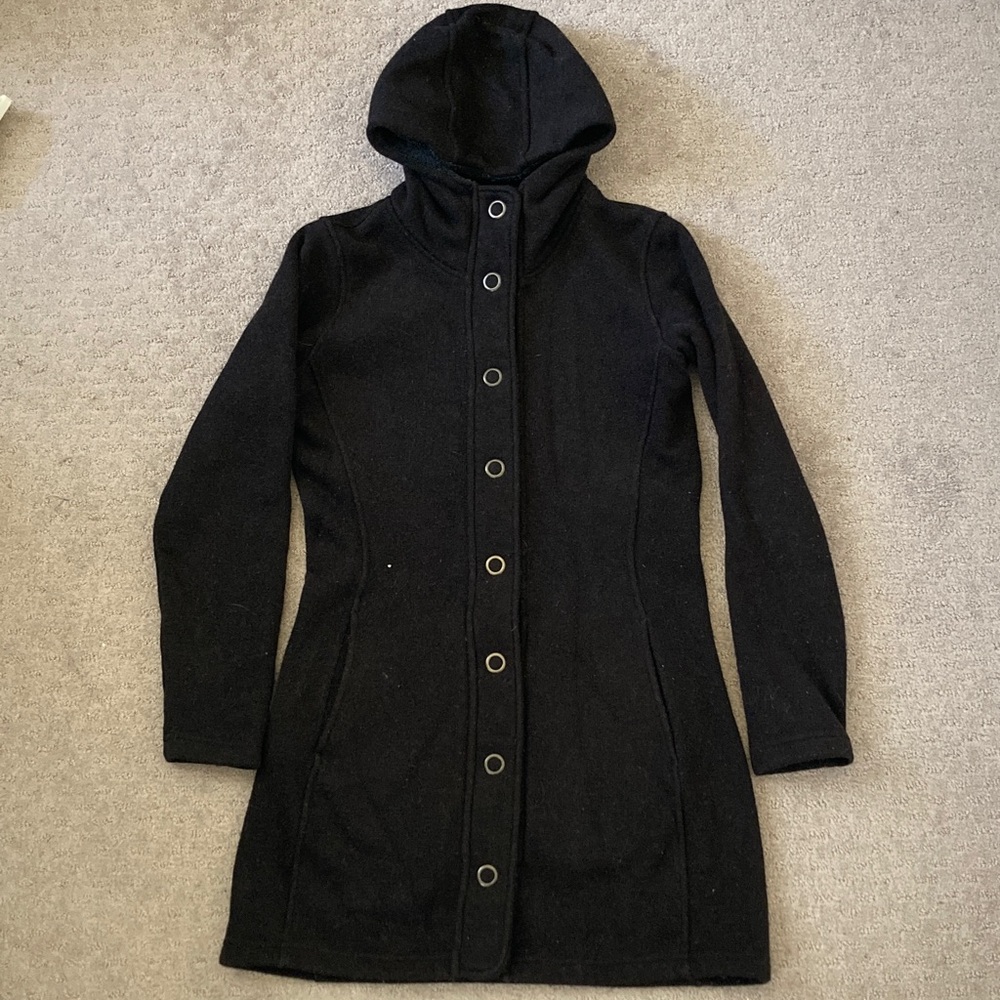 KUHL Spyrit long black fleece sweater jacket, XS.